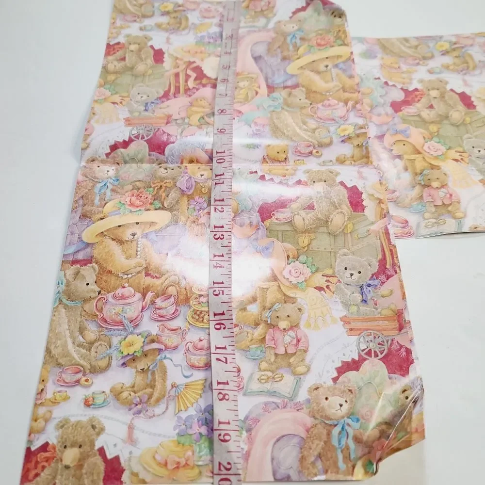 Vintage 90s 1995 Hallmark Cute Kawaii Teddy Bear Wrapping Paper set of 2